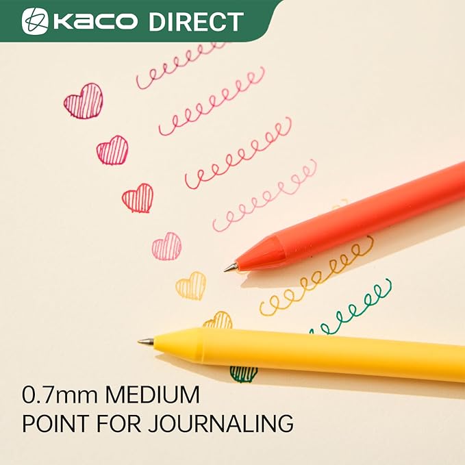 Kaco PURE Gel Pens 20 Pieces 0.7mm Assorted Color Ink Aesthetic Journaling Pens Cute, Retractable, Soft Touch Barrel, Quick Drying