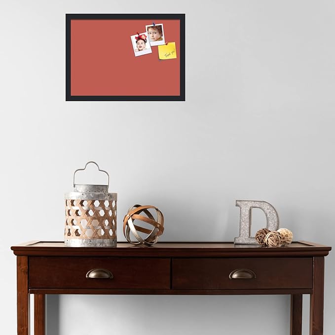 PinPix 20x14 Inch Cork Bulletin Board. This Decorative Framed Pin Board Comes with Crimson Pastel Design and a Satin Black Frame. Ideal for Home Office Decor or Message Board (PinPix-1807)