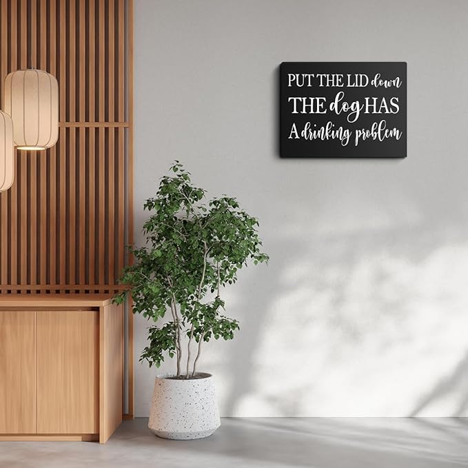 mmiishe Put the Lid Down the Dog Has a Drinking Problem Wooden Box Sign Decorative Funny Bathroom Wood Box Sign Home Decor Rustic Farmhouse Square Desk Decor Sign for Shelf 6 x 8 Inches Black