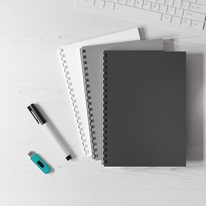 Binditek 100 Pack 12 Mil Leather-Textured Midweight Polycovers, Letter Size, Plastic Binding Presentation Back Covers, 8-1/2 x 11" Square Corners, Un-Punched, Black