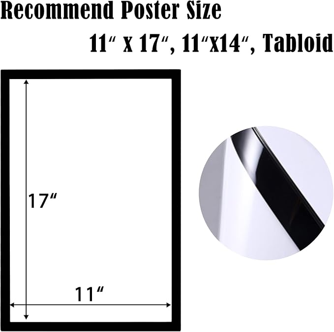 10Pcs Magnetic Poster Holder Self-adhesive Back,11"x17" Magnetic Framed Sign Holder,Plastic Window Wall Poster Display Frames for Office,Store,School(10Pcs,Black)