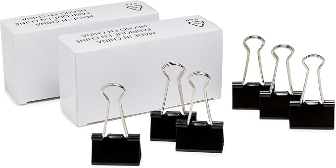 Amazon Basics Binder Paper Clips, Medium Clip (Small Box), 24 Count, 2 Pack of 12, Black