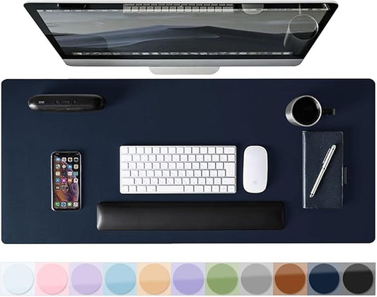 Mouse Pad Desk Protector Mat, Large PU Leather Office Desk Mat, Non-Slip Desk Pad for Keyboard and Mouse, Waterproof Desk Blotter Pad for Writing, Wide & Smooth Laptop Desk Pads, Navy (17’’X36’’)