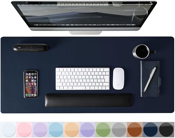 Leather Desk Pad Protector, Mouse Pad, Non-Slip Computer Mat for Desk, PU Leather Office Desk Mat for Home & Office, Waterproof Laptop Desk Blotter Pad for Keyboard and Mouse, Navy (13.7''X23.6'')