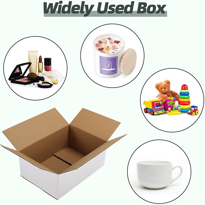 CRUGLA 10x7x4 White Shipping Boxes Set of 40, White Corrugated Cardboard Boxes for Small Business Shipping Mailing Packing