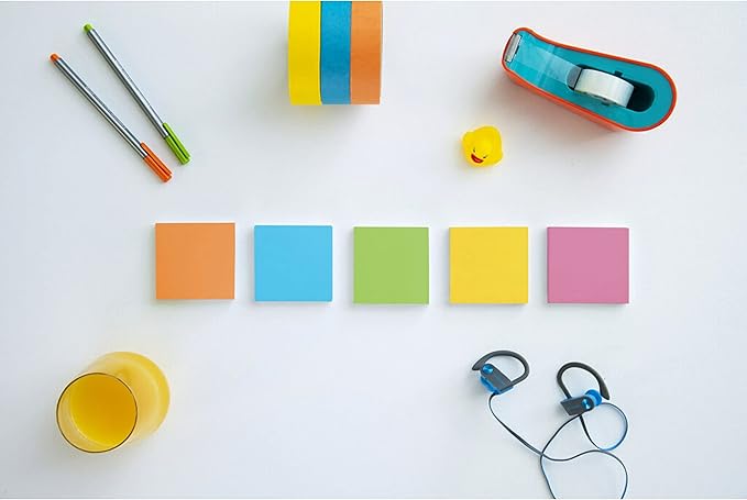 Post-it Super Sticky Notes, 3x3 in, 6 Pads, 2X The Sticking Power, Energy Boost Collection, Bright Colors (Orange, Pink, Blue, Green),Recyclable (654-6SSAU)