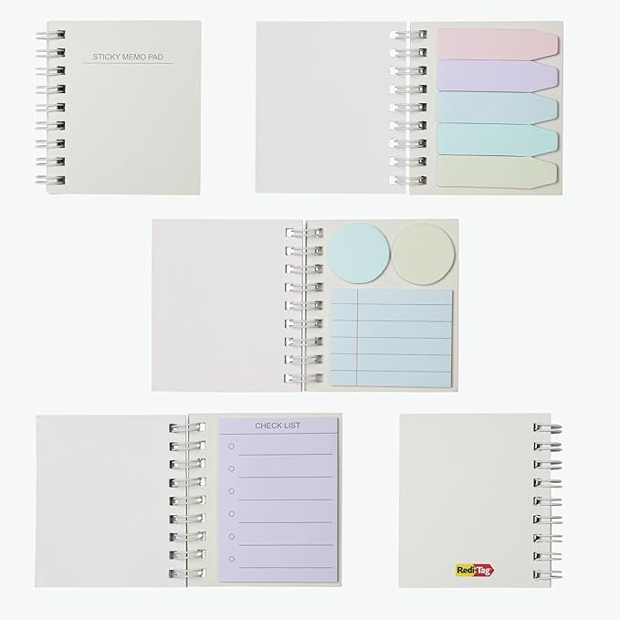 Redi-Tag Small Notebook with Sticky Notes and Flags, Portable Notepad with Adhesive Notes and Flags, Assorted Pastel Colors, 3" x 3", 180 Memos per Notebook (1009679)