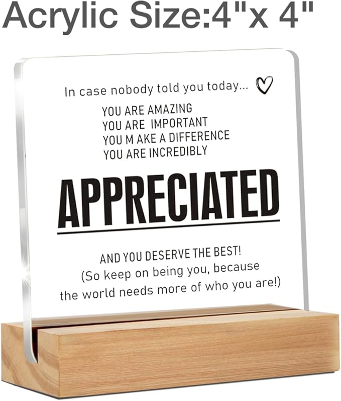 Appreciation Gifts for Employee Coworker, Thank You Gifts for Women Men, Motivational Office Decor Sign With Wooden Stand for Office Desk Table Shelf