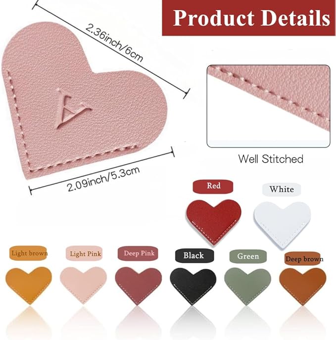 Personalized Leather Heart Bookmark, 26 Letters Customized Corner Book Mark for Reading, Book Holder Markers with Initials Page Book Accessories Cute Gifts (Black+White+Dark Brown+red,X)