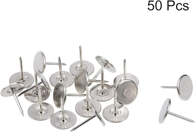 uxcell Upholstery Nails Tacks 16mmx20mm Flat Head Furniture Nails Pins Silver Tone for Furniture Sofa Headboards, 50 Pcs