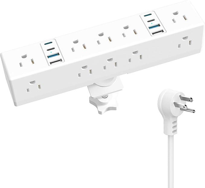 Desk Clamp Power Strip, 40W Fast Charging Station, VILONG Desktop Mount Surge Protector, 8 USB Ports(4 USB-C), 10 AC Outlets and 3Ft Cord, for Home, Office, Fit 1.6" Tabletop Edge