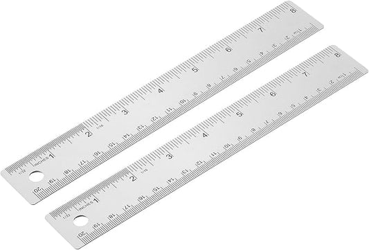 PATIKIL 8 Inch Stainless Steel Ruler Straight Edge Ruler, 2 Pcs Cork Backing Non-Slip Metal Ruler with Inches Centimeter Metric Measuring Tools for Office