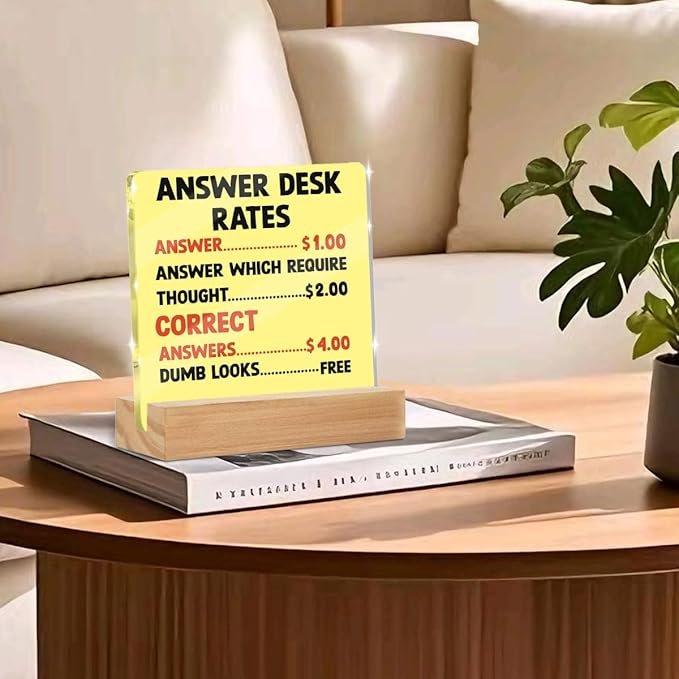 Funny Office Gifts for Coworkers, Boss Gifts, Answer Desk Rates Acrylic Plaque, Gag Gift for Boss Employee, White Elephant Gift Office Desk Signs Decor, Funny Gifts for Women Men Manager Coworkers