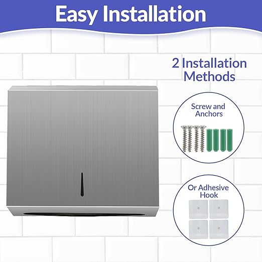 Paper Towel Dispenser Wall Mount, Brushed Stainless Steel Commercial Paper Towel Holder with Lock, Large Capacity 250 C Fold/300 Multifold Towels