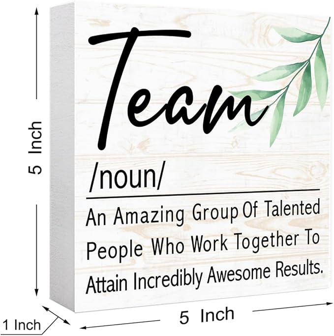 Team Definition Sign Wood Box,Cute Teamwork Signs Wooden Block for for Home Office Tabletop Shelf Decor 5" x 5",Motivational Teamwork Desk Decor Accessories for Women