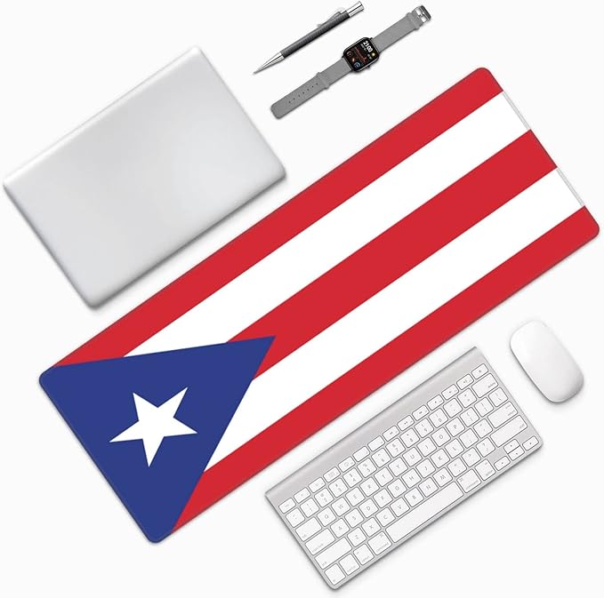Famame Laptop Mouse Pad Puerto Rico Flag Desk Mat with Stitched Edges 31.5X 11.8 inch Non-Slip Large Keyboard Rubber Writing Table Mat for Office Home