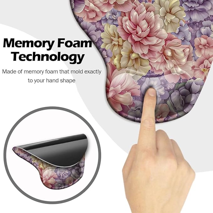 Ergonomic Mouse Pad with Wrist Support,Mouse Pad with Wrist Rest and Coaster Set,Office Supplies Non-Slip Mouse Pads for Desk, Non-Slip Comfortable,Boho Floral