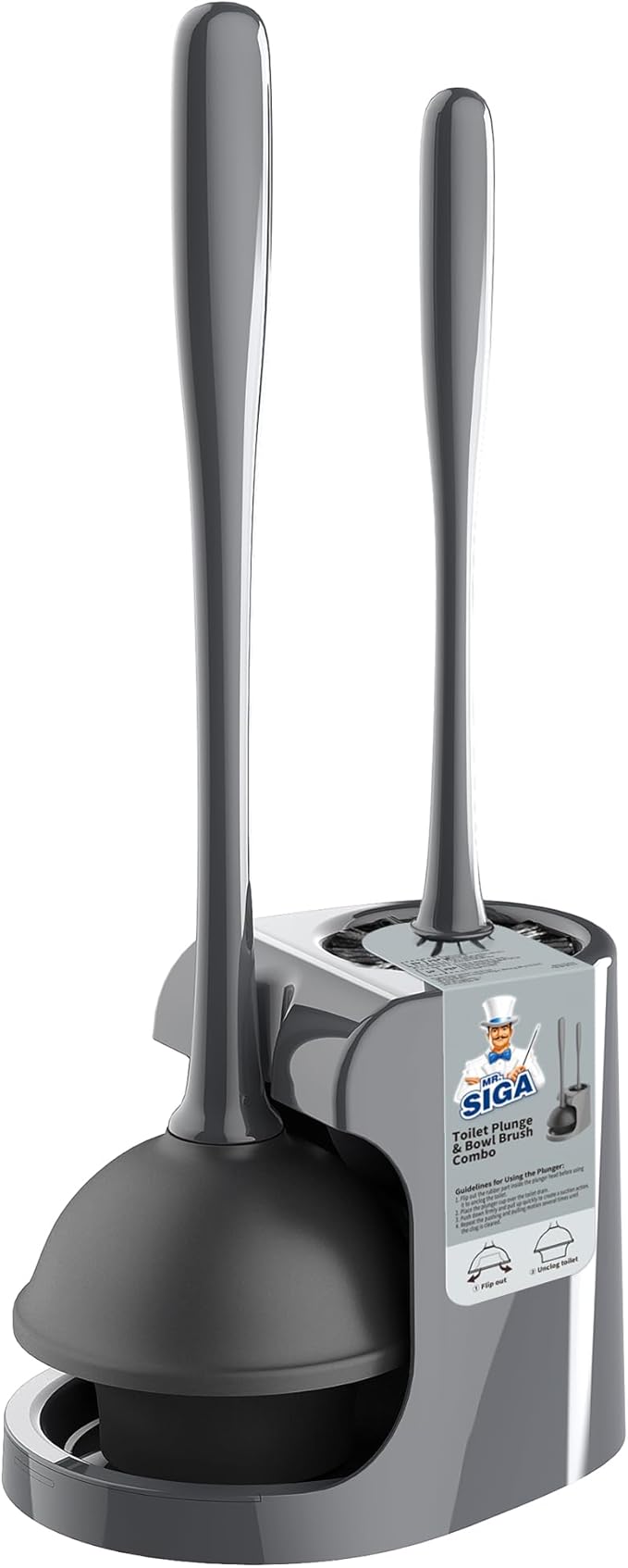 MR.SIGA Toilet Plunger and Bowl Brush Combo for Bathroom Cleaning, Gray, 1 Set