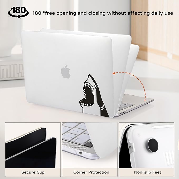 Cute Animal Print Case for MacBook Air 13 inch 2025-2022 M4 A3240 M3 A3113 M2 A2681,for Mac Air13 M4 Sturdy Pattern Plastic Clear Hard Shell&Keyboard Cover for MacBook Air13.6 Case,Cute Shark
