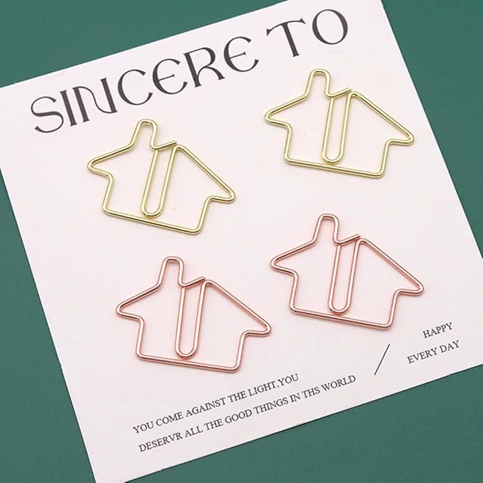 OWLFAVO 40pcs House Shape Paper Clips with Clear Box, Rose Gold and Yellow Gold, Funny Cute Paperclips Bookmarks Planner Clips for Fun Office Supplies School Gifts Wedding Decoration