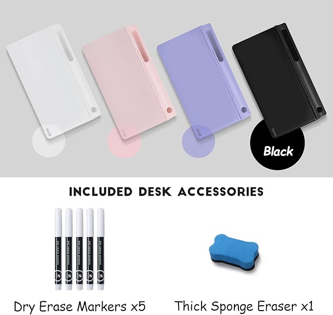 SELEAD Desktop Glass Whiteboard with Storage, Small Dry Erase White Board Computer Pad Keyboard Stand for Home, School, Office Desk Accessories - Black