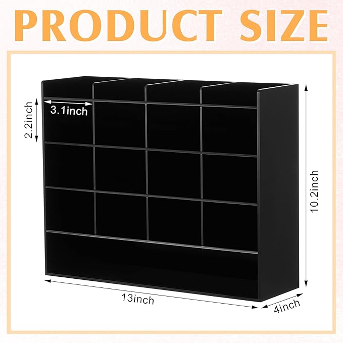 Acrylic Pen Organizer Storage for 200 Markers Vertical Marker Organizer Acrylic Pen Display Holder for Office Desk Desktop Stationery Pencil Storage, Black, 13 x 4 x 10.2 Inch