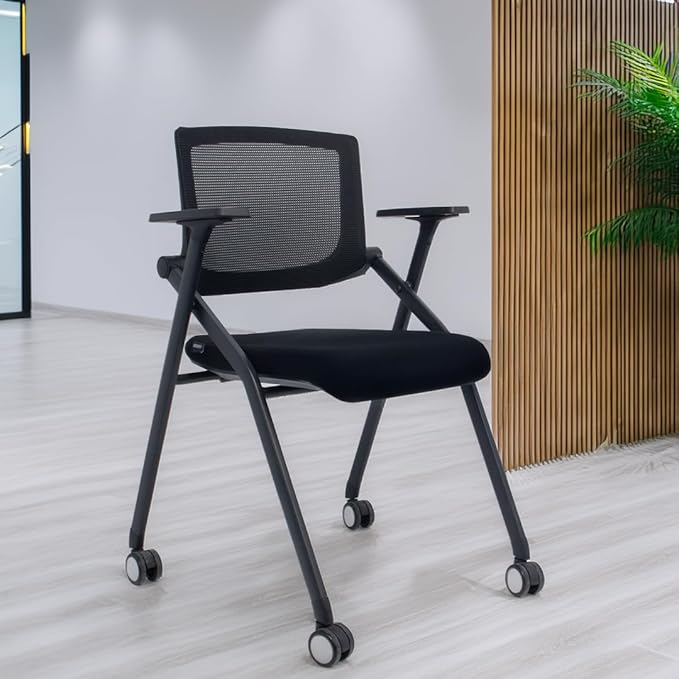 2 Pack Stackable Conference Room Chairs with Wheels and Paddle, Ergonomic Mesh Back and Arms for Meeting, Conference, Reception, Training Room & Home Office Desk Folding Chairs