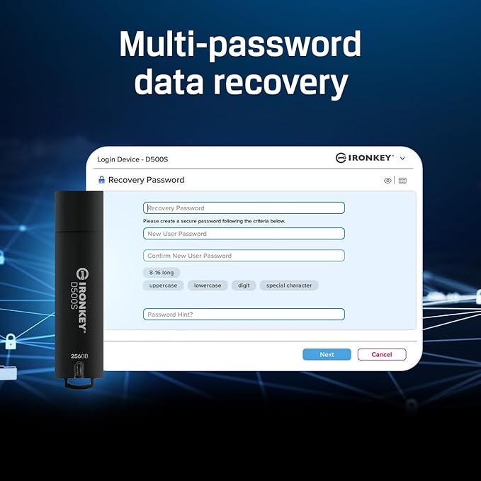 Kingston Ironkey D500S 32GB Encrypted Flash Drive | Dual Hidden Partition | FIPS 140-3 Level 3 | XTS-AES 256-bit | BadUSB and Brute Force Protection | Multi-Pin Option | IKD500S/32GB