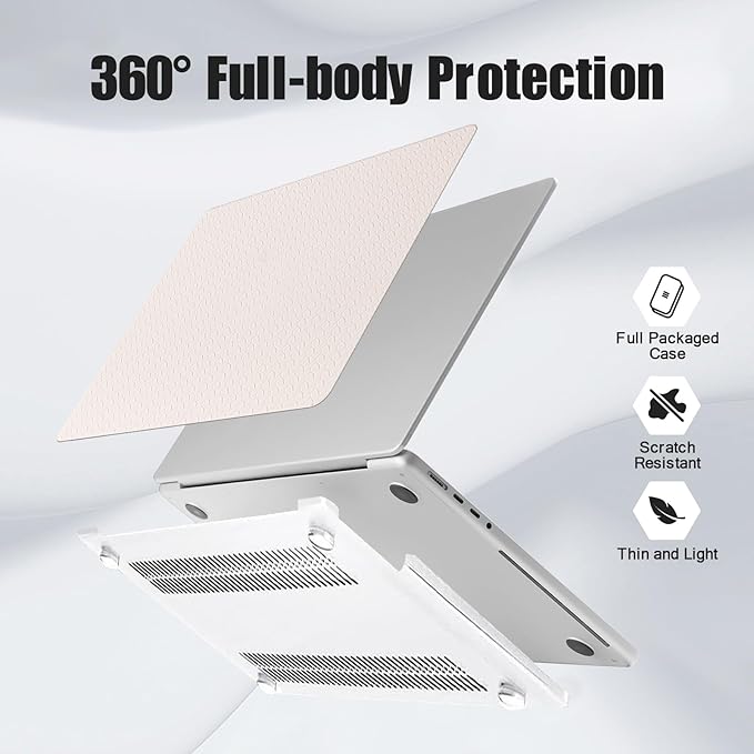 DTangLsm for MacBook Air 15 inch Case M4 2025 2024 2023 Release A3241 M3 A3114 M2 A2941 Touch ID, Woven Fabric Textured Elegant Leather Hard Shell Cover for Mac Book Air 15 Case+Keyboard Cover, Beige