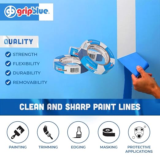 Blue Painters Tape 1 Inch Wide, 36 Rolls Masking Tape - Perfect for Precise Lines on Walls & Trim, Multi-Surface, Residue-Free, Easy Removal - Ideal for Indoor & Outdoor Use, 0.94in x 60yds