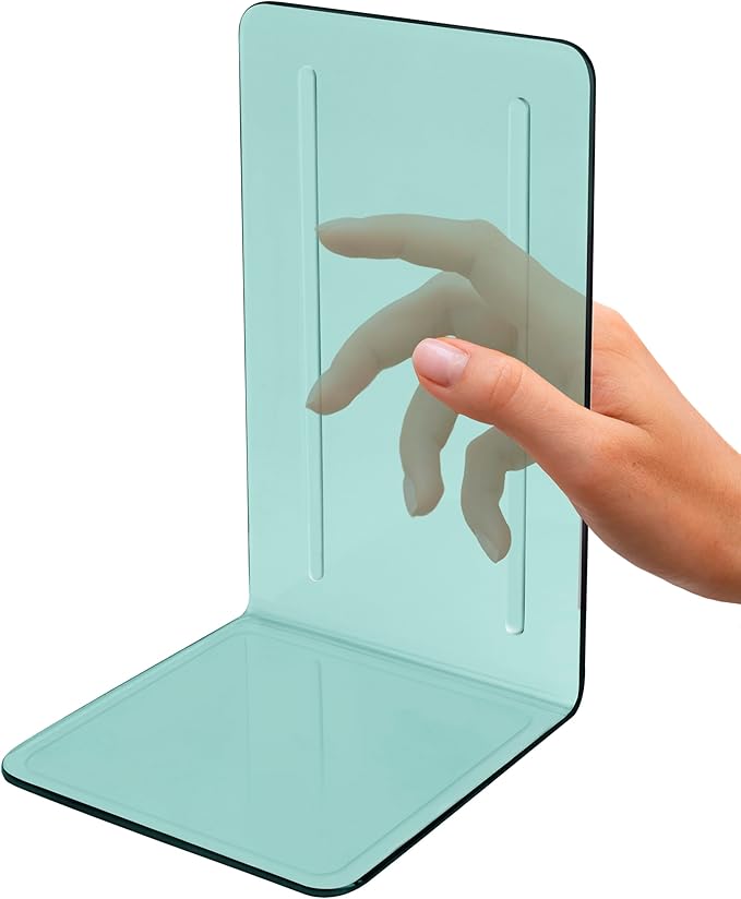 Acrimet Bookends 1 Pair, Clear Plastic Bookends for Shelves or Desktop, Book Holder for Home, Office, Library, School (Clear Green Color)