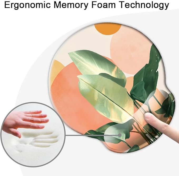 Ergonomic Mouse Pad with Wrist Support,Mouse Pad with Wrist Rest and Coaster Set,Office Supplies Non-Slip Mouse Pads for Desk, Non-Slip Comfortable,Tropical Plants