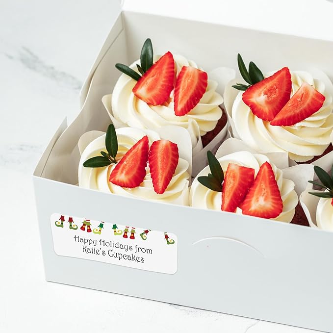 Whimsical Elf Shoes Rolled Address Labels / 250 Personalized Return Address Labels/Designer Address Stickers in Elegant Plastic Dispenser