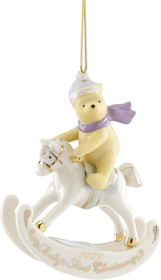 Lenox Ornament, 2025 Winnie The Pooh Babys 1st Christmas Ornament, Porcelain with Gold Accents and Hanging Cord for Tree Decoration, Christmas Decorations, Winter Ornaments, Winter Decor (1 Piece)