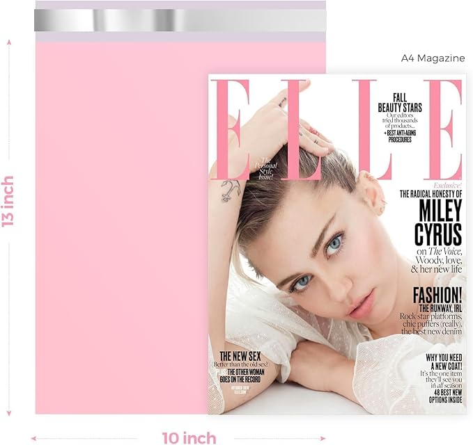 Fuxury Pink Poly Mailers 10x13 Inch 500pc,Sturdy Shipping Bags for Clothes,Self Adhesive Mailing Shipping Envelopes,Waterproof Colorful Packaging Bags for Dress Books Accessories