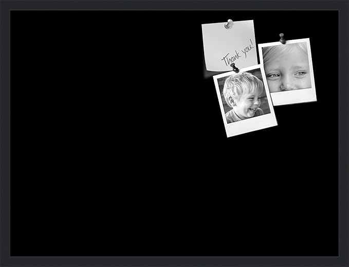 PinPix 32x24 Inch Cork Bulletin Board. This Decorative Framed Pin Board Comes with Solid Black Design and a Satin Black Frame. Ideal for Home Office Decor or Message Board (PinPix-622)