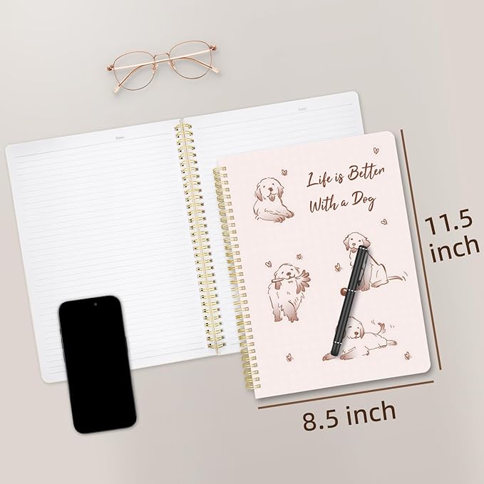 Cute Spiral Notebook journal A4 Aesthetic Pretty Design for Women Girls Kawaii with Pocket, 8.5 x 11 inch, Lined, Better Dog