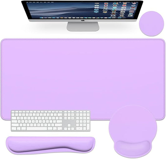 Dapesuom Large Gaming Mouse Pad, Mouse Pads with Wrist Rest Wrist Support, 4in1 Big XXL Desk Mat Desk Pad + Ergonomic Mousepad + Memory Foam Keyboard Mat Wrist Rest + Coaster Set for Computer, Purple