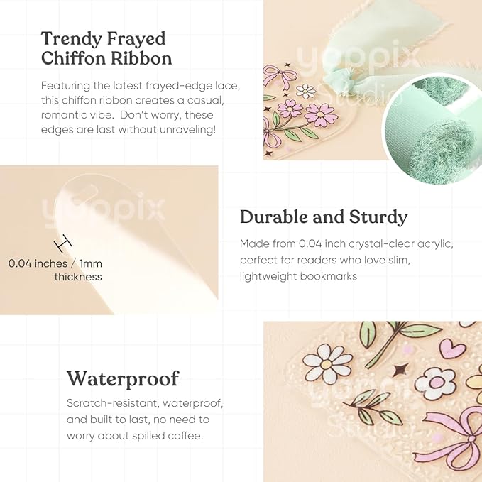 6x2” Acrylic Bookmark Blanks- 20 Set Bookmark Making Kit with 20 UV DTF Stickers About Booklover Theme 20 Ribbon 80 Bookish Stickers for DIY Your Crafts Gift for Book Lover