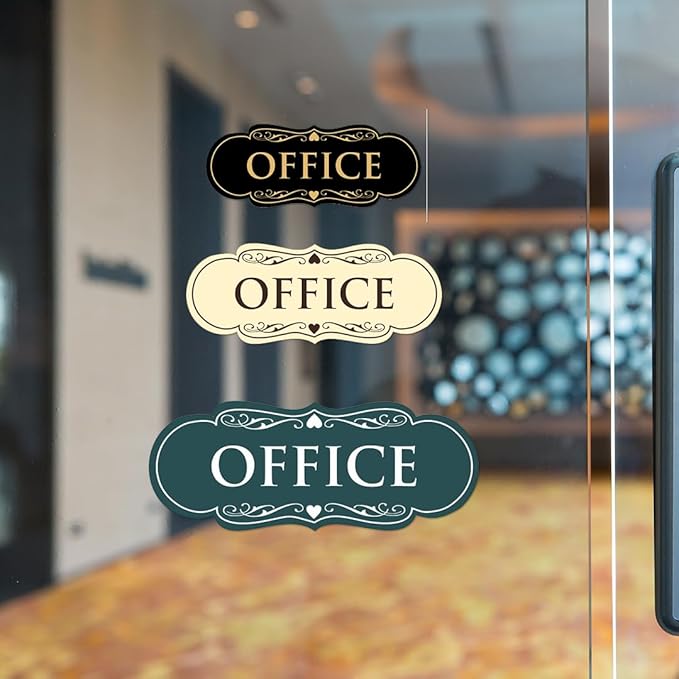 All Quality Designer Office Sign | Easy Installation - Ivory/Dark Brown - Large (10 Pack)