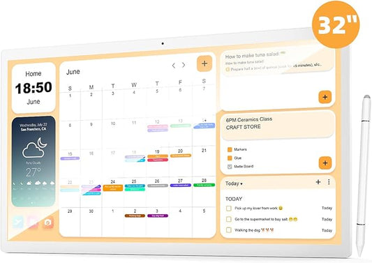 MWE 32 Inch Touchscreen Digital Calendar, Wall Planner, Desktop Smart Electronic Calendar, 8GB+128GB Android 13, Supports Google Play Apps, Office Desk Assistant & Family Schedules, Wall/Desk Stand