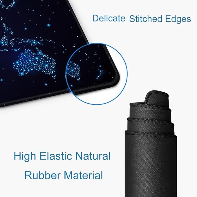 Large Gaming Mouse Pad with Stitched Edges, Desk Pad Extended Keyboard Mat, Non-Slip Rubber Base Mousepads for Laptop, Office, Home, 31.5X11.8 inch Galaxy World Map