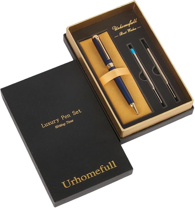 Blue Ballpoint Pen with Real 24K Gold Finish, Luxury Pen with 2 Black and 1 Blue Refill, Nice Pen for Men Women Birthday Graduation Christmas Gifts