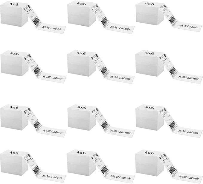 OausTect 4x6 Shipping Label 12000 Fanfold Labels for Rollo, Zebra Direct Thermal Printer, with Perforations - 12 Stack (12 Stack/12000 Labels)