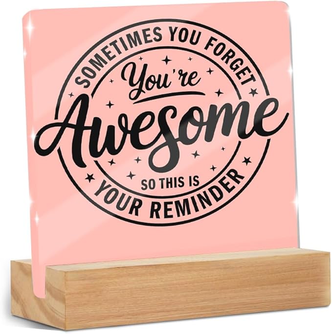 Motivational Office Decor Sign, Inspirational Quotes Acrylic Sign With Wooden Stand, Thank You Gifts for Office Desk Decorative Signs for Tabletop Cubicle Shelf Desk Accessories Decor