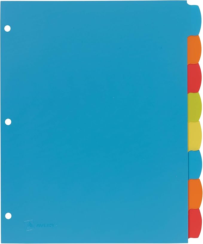Avery Big Tab Write & Erase Durable Plastic Dividers, 8-Tab Set, Multicolor Brights, 3 Sets (21210)