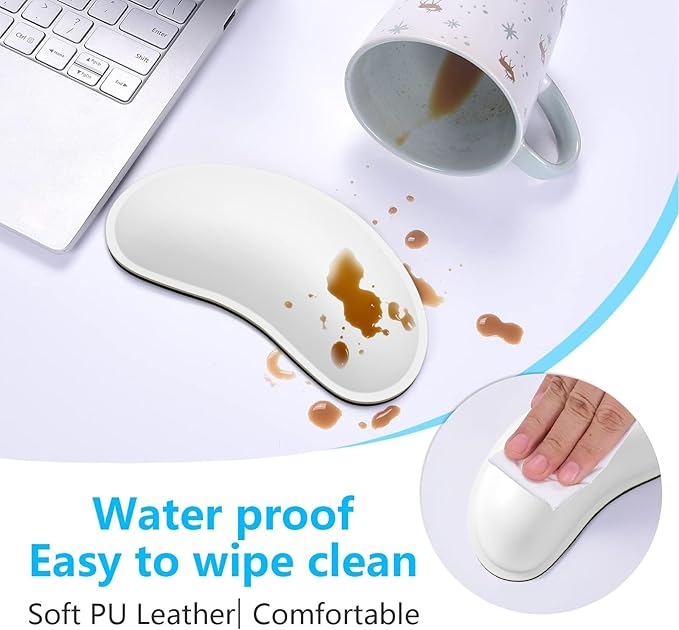 Dapesuom Mouse Wrist Rest, Ergonomic Memory Foam Mouse Wrist Support, Leather Hand Rest Pad Cushion for Gaming, Office, Laptop, Wireless Mouse, Men, Women, Pain Relief & Easy Typing, Ivory White