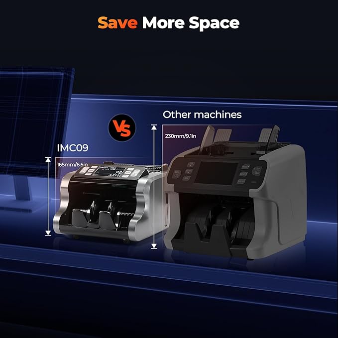 MUNBYN IMC09 Mixed Denomination Money Counter Machine, Value Counting, UV/MG/IR/MT Bill Counter, 3.5" TFT Display Money Counting Machine Printer Enabled, USD, EUR, MXN Cash Counter for Business(Black)