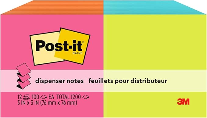Post-it Pop-up Notes 3x3 in, 12 Pads, America's’s #1 Favorite Sticky Notes, Alternating Colors, Poptimistic Collection. Clean Removal, Recyclable (R330-N-ALT)