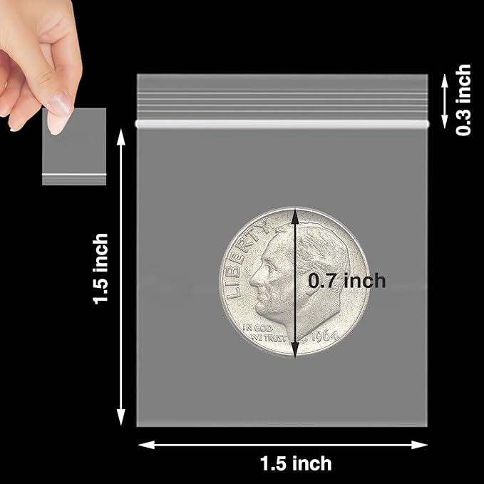 360Pcs 1.5 x 1.5 Inch Small Plastic Bags, Mini Zip Lock Baggie for Pills, Rings, Jewelry, Storage, Resealable Seal